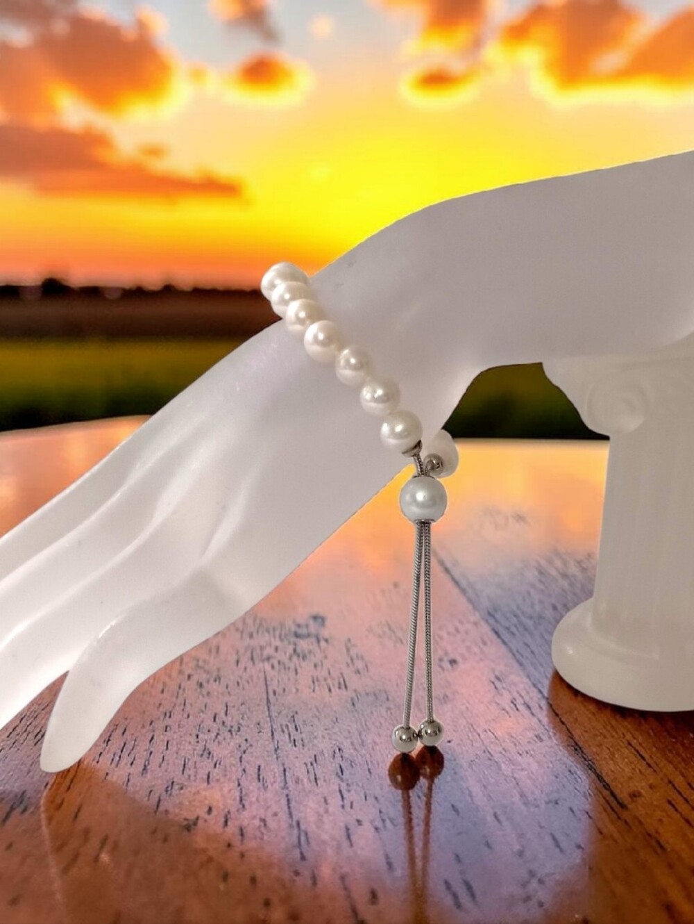 Genuine Baroque Pearl Sterling Silver Bolo Bracelet Adjustable 925 Elegant Cream